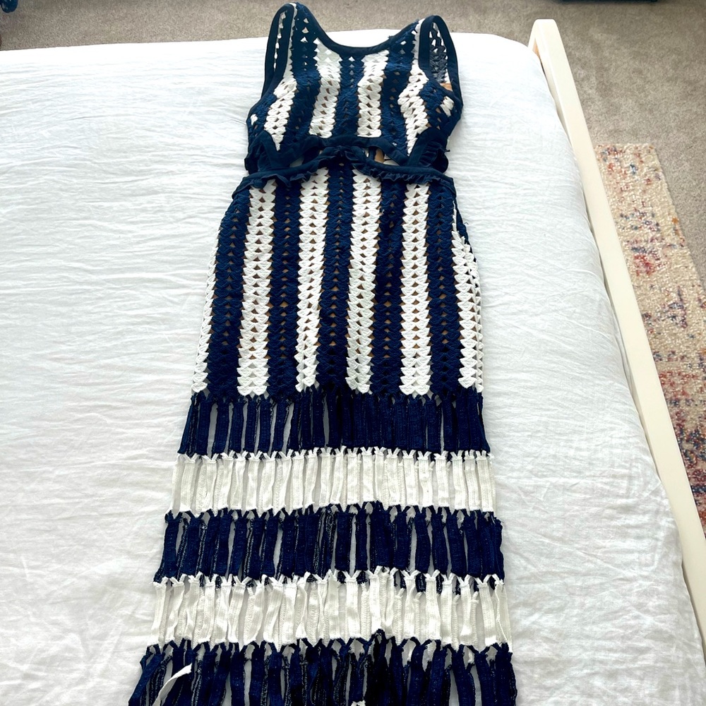 Navy/Ivory Crochet Dress with nude slip